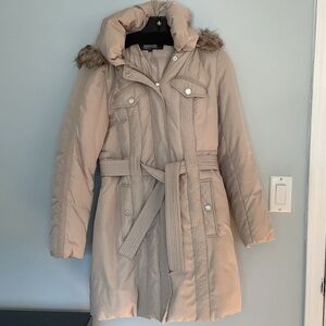 Kenneth Cole Reaction Tan Hooded Puffer Coat